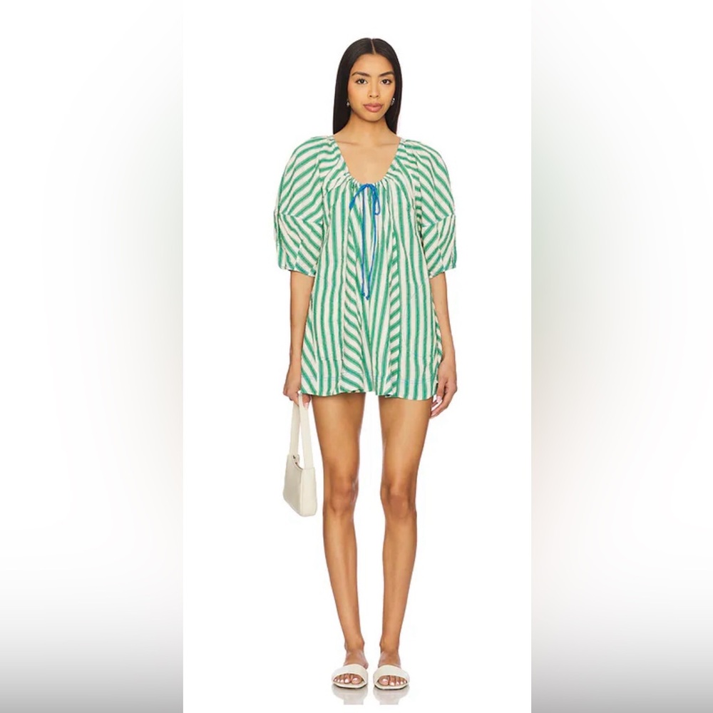 Free People Green and White Striped Romper